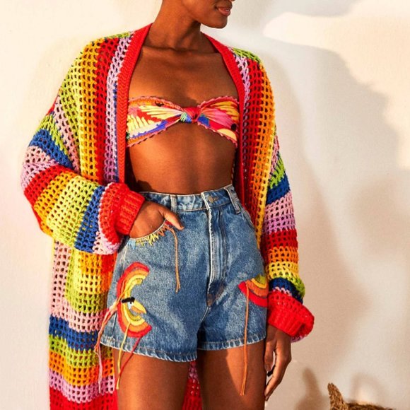 Farm x Anthropologie Colorful Birds Denim Shorts - Picture 4 of 15